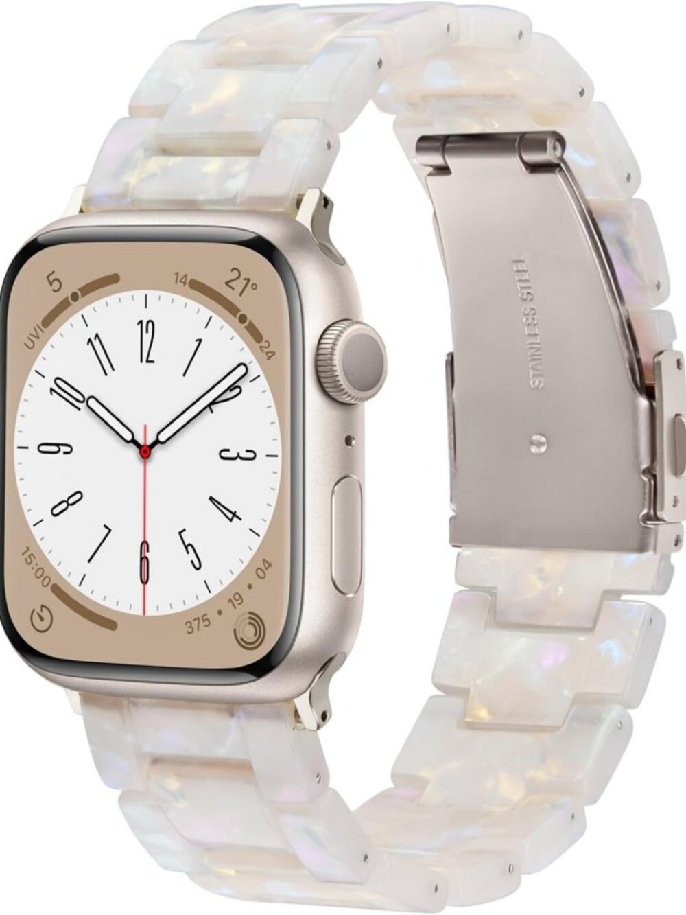 Stylish Lightweight Resin Watch Band for Apple Watch Series 1-11, Aurora White